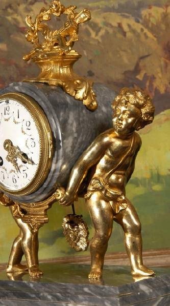 fig 4. **** SOLD **** Marble and Gilt Cherub Clock Set by Vincenti et Cie